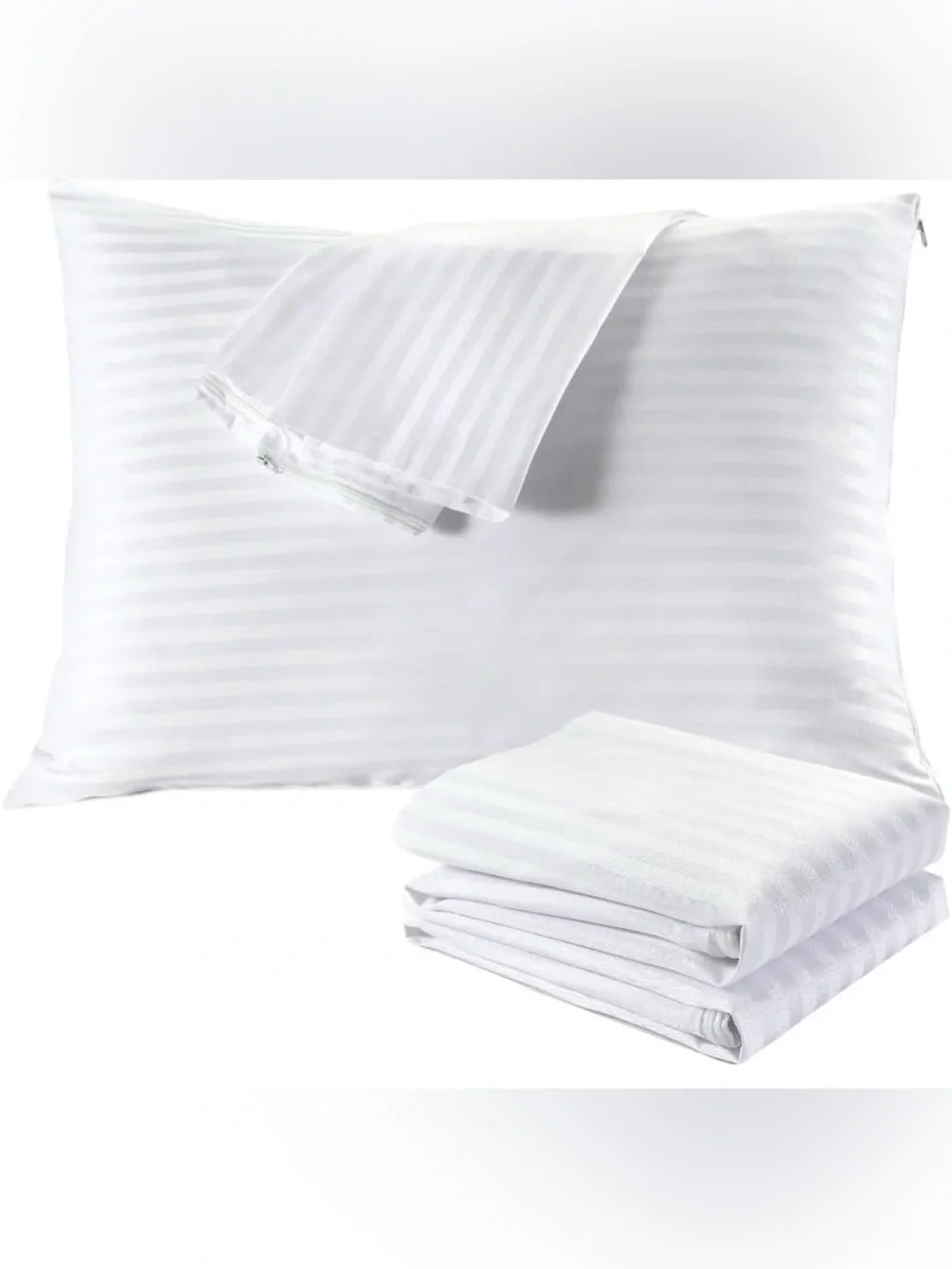 NWT - 4 Pack, King Pillow Cases Protectors Zippered Luxury Cotton Blend White